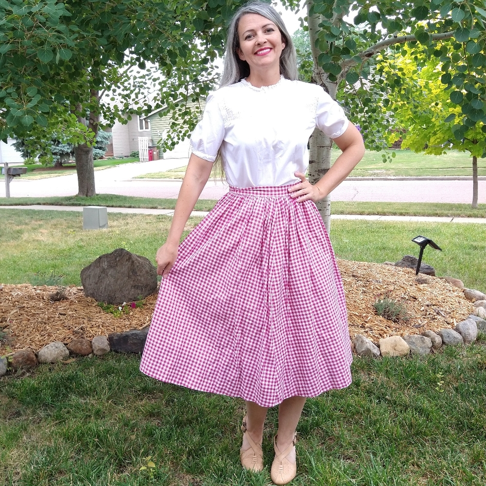 1950's GINGHAM MIDI SKIRT 50's sid harris S - Picture 2 of 9